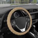 BDK Genuine Leather Car Steering Wheel Cover Small Size 13.5 to 14 Inch Beige -, Easy Installation