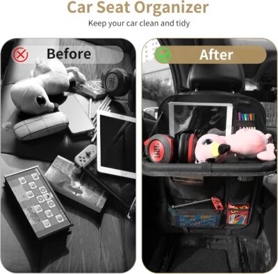 LUCMO Car Backseat Organizer with Tablet Holder,6 Storage Pockets Car Storage Organizer with Foldable Food Tray,Protectors Kick Mats Travel Accessories-Black - Image 8