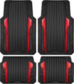 CAR PASS Heavy Duty Rubber Car Mats Metallic, Aluminum Film All Weather Floor Mats Waterproof Universal Trim to Fit Automotive SUV Sedan Van 4 Piece Anodized Deep Dish Two-Tone Sporty Black Red Chrome