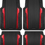 CAR PASS Heavy Duty Rubber Car Mats Metallic, Aluminum Film All Weather Floor Mats Waterproof Universal Trim to Fit Automotive SUV Sedan Van 4 Piece Anodized Deep Dish Two-Tone Sporty Black Red Chrome