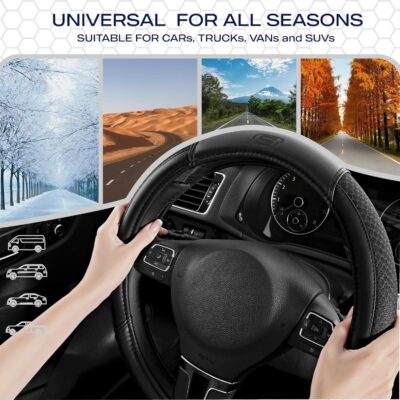 Skechers Air-Cooled Steering Wheel Cover,Leather Car Steering Wheel Cover Universal Fit 14" 1/2-15" Car Wheel Protector for Men Women Fit Suvs,Vans,Sedans,Car,Trucks,Black - Image 7