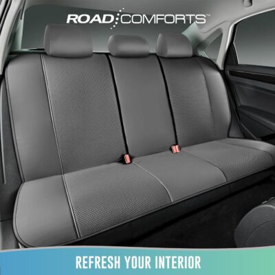 Road Comforts Full Set Leather Mesh Car Seat Cover - Front and Rear, Breathable & Stylish, Airbag Compatible, Universal Fit for Cars, SUVs, Trucks, and Vans - Gray - Image 6