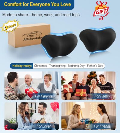 2-Pack Car Neck Pillow: Ergonomic Memory Foam Car Headrest Pillow, Neck Support Pillow for Long Drives, Headrest Support Cushion for Pain Relief, Universal Fit for Cars, SUVs & Trucks – Black - Image 8