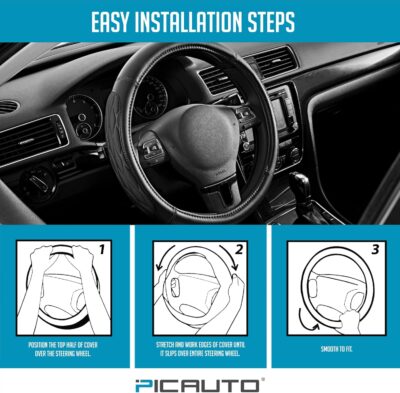 PIC AUTO Steering Wheel Cover, Black Thick Rhombic Foam and Premium Leather, Universal 14.5-15.5 Inch Breathable Anti-Slip Steering Wheels Accessories for Men & Women - Image 7