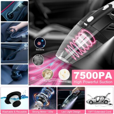 AUTODECO 39Pcs Car Cleaning Wash Kit Interior Detailing Cleaner Kit with High Power Handheld Vacuum, Brush Set, Windshield Tool, Duster, Towels, Tire Brush, Complete Car Care Tools, Pink - Image 2