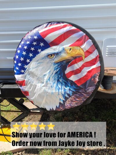 Spare Tire Cover, Wheel Cover with American Flag Eagle Waterproof Dust-Proof for Jeep, Trailer, RV, SUV and Camper Van (14 Inch) - Image 3