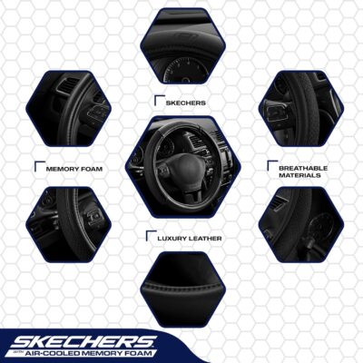 Skechers Air-Cooled Steering Wheel Cover,Leather Car Steering Wheel Cover Universal Fit 14" 1/2-15" Car Wheel Protector for Men Women Fit Suvs,Vans,Sedans,Car,Trucks,Black - Image 3