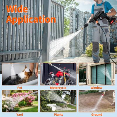 Electric Pressure Washer,Papasbox 1500W Cordless Pressure Washer with 2 * 2.0Ah Battery,Battery Pressure Wash Kit 16FT Hose, Power Cleaner for Patio Floor Fence Deck Indoor - Image 9