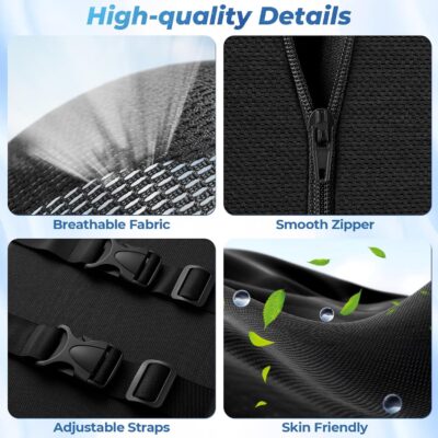 Lumbar Support Pillow for Office Chair Back Support - Memory Foam Lumbar Pillow for Car or Gaming Chair, Ergonomic Back Cushion with Adjustable Strap for Long-Hour Sitting (Black) - Image 4