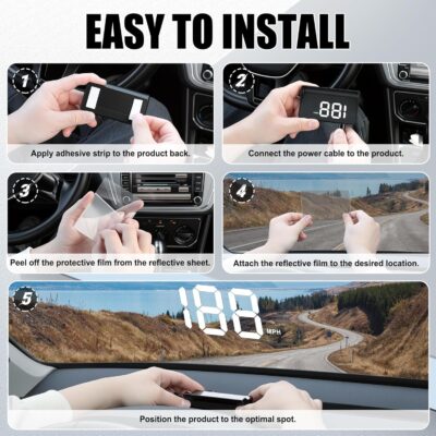 SINGARO Heads up Display for Cars, USB Plug Digital GPS HUD Speedometer with HD Large Font, Universal Mile HUD Head up Speed Displays, Car Interior Accessories for Women and Man(White) - Image 5