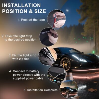 Underglow LED Lights for Cars - 6PCS RGB Neon Light Kit with 360 LEDs, Bluetooth APP Control, 8 Colors/Music Sync, Waterproof PVC Strips for Cars, Trucks, SUVs - Image 7