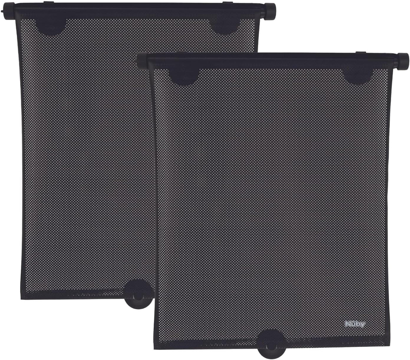 81H0714sLTL._AC_SL1500_.jpg Nuby 14" Roller Vehicle Side Window Sun Protection Shade for Baby | 2 Pack | Pull Down with Suction Cups and Press Button Roll Up | Black - Image 1