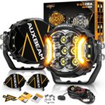 Auxbeam 3 Inch Round Driving Lights, 108W Side Shooter Offroad Pod Lights with Amber DRL, 270° Ultra-Wide Ditch Light Hyper Spot Beam Work 3 Modes White Amber Yellow Cube Pod with Covers, Pair