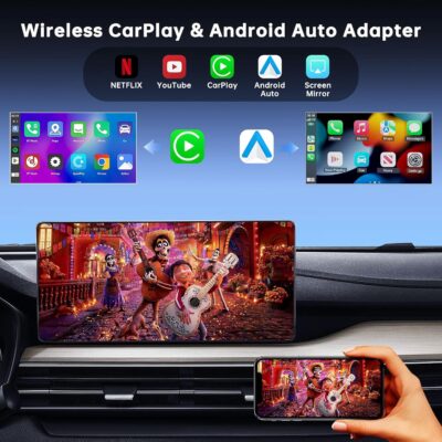 5-in-1 Wireless CarPlay Adapter Support Netflix/YouTube/TF, Wireless Android Auto & Carplay Adapter with USB-A/USB-C Cables, Convert Wired to Wireles Apple Dongle, Magic Video Box Car Play for iPhone - Image 3