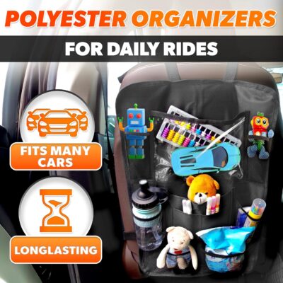 2 Pcs Backseat Car Organizer - Universal 23.4x16" Back Seat Car Organizer with 9 Large Pockets & Clear Tablet Holder, Made of Reliable Polyester with Long and Strong Straps - Easy to Attach & Clean - Image 3