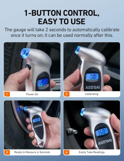 AstroAI Digital Tire Pressure Gauge 0-150PSI Calibrated to ANSI B40.7 +/-1PSI, Accurate in 0.1 Increments, 4 Units for Car Truck Bicycle with Backlight LCD, Silver - Image 4