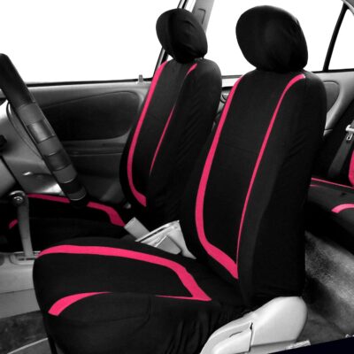 FH Group Car Seat Covers Full Set Cloth - Universal Fit Washable Automotive Seat Covers, Low Back Front Seat Covers, Solid Back Seat Cover for SUV, Sedan and Van Pink - Image 2