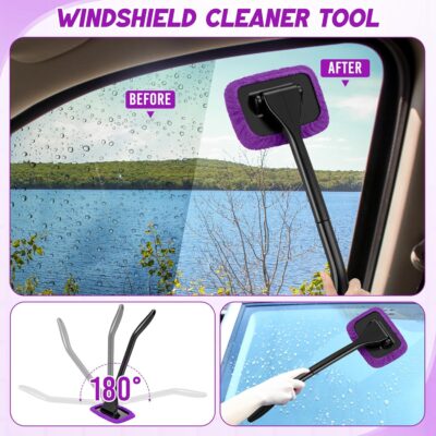 16 Pcs Windshield Cleaner Tool, Car Cleaning Kit with Various Detailing Brushes Set Spray Bottle Cleaner Towel Cleaning Gel Accessories Car Interior Detailing Kit for Windows Vents(Purple) - Image 3