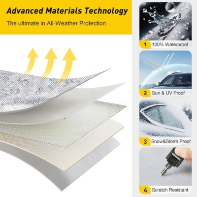 Caromop 10-Layer Waterproof Car Cover All Weather Protection (Snow, Rain, Sun) with Secure Fit Straps and Easy On/Off Zipper-Size A4 (See Size-Chart) - Image 2
