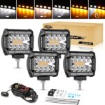 Auxbeam 4 Inch 240W LED Pods, Amber White Fog Light 6 Modes Strobe Lights for Work Truck, Dual Color Combo Offroad Driving Light for Jeep ATV Utv Car, 4 Packs