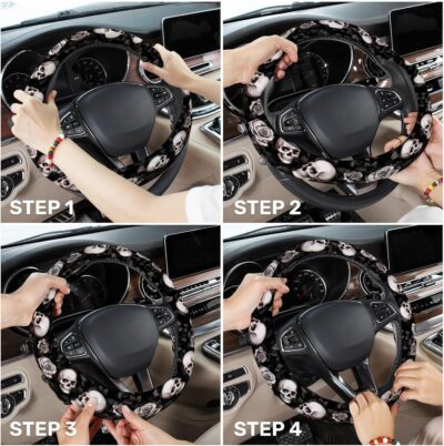 GENANY Skull Blossom Spring Steering Wheel Cover, Non-Slip Neoprene Car Steering Wheel Cover, Breathable Steering Wheel Covers, Sweat-Absorbing Accessories, Spring Auto Gifts - Image 8
