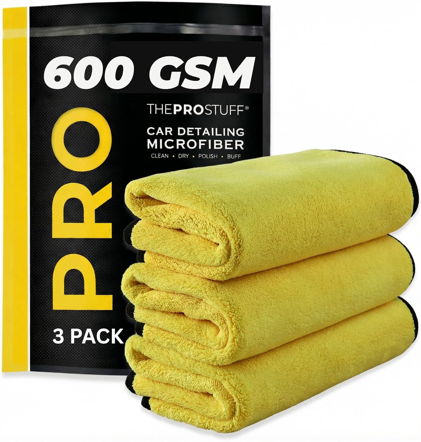 81HOupU4KbL._AC_SL1500_.jpg The Pro Stuff® Car Detailing Microfiber Towels - 600 GSM Thick Plush Auto Towels | Super Soft Dual-Sided for Cleaning, Washing, Buffing | Tagless, Scratch-Free, Lint Free Cloth (16"x16") (3) - Image 1