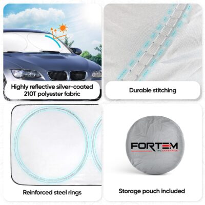 FORTEM Car Sun Shade for Windshield, Reflective Windshield Sunshade, 240T Polyester, Automotive Interior Sun Protection, Ultimate Heat and UV Shield, Foldable, Storage Bag - Image 8
