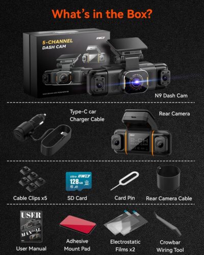 IIWEY N9 5 Channel Dash Cam 360° View, 5.8G WiFi-6 with App, Free 128GB Card, FHD Front & Rear Inside, Left, Right Dash Camera for Car, 12 IR Lights Night Vision, GPS, 24/7 Parking Mode, G-Sensor - Image 8