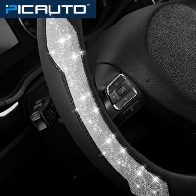 PIC AUTO Steering Wheel Cover, Silver Sparkly Crystal Bling Glitter with Leather, Universal Fit 14.5"-15.5" Car Steering Wheels for Girls & Women, Anti-Slip Wheels Cover for Cars, Trucks, Van, SUVs - Image 5