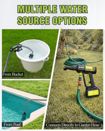 Portable Pressure Washer Cordless 2 Batteries - 1200PSI Brushless Battery Powered Power Washer with 6-in-1 Nozzle, Foam Cannon, 3 Power Level, Hand Held Pressure Washer for Cars Patio Driveway - Image 7