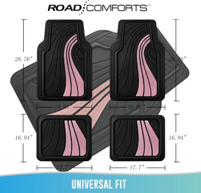 Road Comforts Car Floor Mats Full Set – Front & Rear Car Floor Mats with Aluminum Design, Anti-Slip Backing, All-Weather Protection, Trim-to-Fit Car Mats for Most Sedans, SUVs & Vans - Pink - Image 5