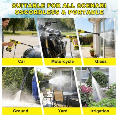 Cordless Pressure Washer, 2200W Brushless Motor, 4 Speed Modes, Max Pressure 1400PSI, 2 x 4.0 Ah Batteries, 6-in-1 Swivel Nozzle, Cleaning Brush, 16.4FT Hose, Cleaning and Garden Irrigation - Image 7