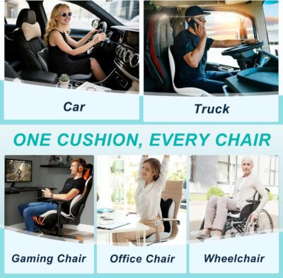 Seat Cushion for Office Chair and Car, Lumbar Support Pillow for Office Chair, Memory Foam Ergonomic Seat Cushion for Long Sitting, Back & Tailbone Pain, Sciatica - Dark Gray & Light Gray - Image 7