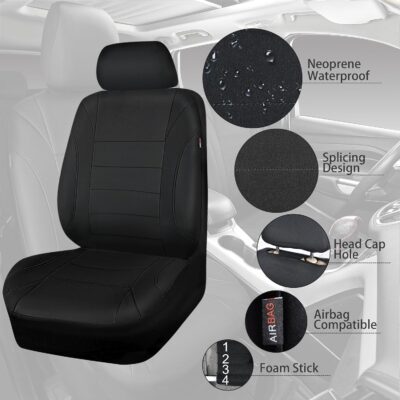 CAR PASS Neoprene EVA Waterproof car seat Covers Front Seats Only, Universal fit for SUV Vehicles Automotive with 5mm Composite EVA Inside,Airbag Compatible (Two Seats, Black and Black) - Image 7