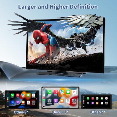 Largest 11.3" Portable Apple Carplay Screen, Wireless Car Play & Android Auto Touch Screen, Car Stereo with App View/4K Dash Cam/Backup Camera/Mirror Link/Voice Control/Music Play/GPS/Bluetooth/FM - Image 3