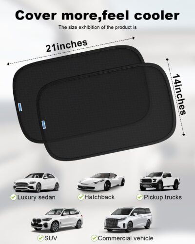 PEMOTech Car Window Shades for Baby【8 Suction Cups & Static Cling】 2 Pack-21"x14" Side Window Cover for Child,Certified Sunshades for Kids to Block 99.9% UVR, Sun Shade Universal Fit Most of Cars - Image 9