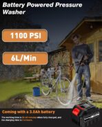 Cordless Pressure Washer, 1100PSI Portable Power Washer with 3.0Ah Battery, 1.8Max GPM Cordless Power Washer Battery Operated with 6-in-1 Nozzle, Foam Pot,17ft Hose, suit for Car/Floor/Garden - Image 8