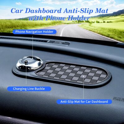 Universal Anti-Slip Car Dashboard Mat with 360° Rotating Phone Holder – Multi-Functional Organizer Pad for Phones, Sunglasses, Keys, and Daily Essentials (Gray Black) - Image 3