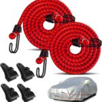 Hlogree 2PCS Car Cover Gust Straps Wind Protector,Bungee Cords Hook Clips Kit Hold Tarp Tie Down from Blowing Off in High Winds-Universal Fit for Most Cars,Sedans,SUVs,Trucks,Vans and More-Red