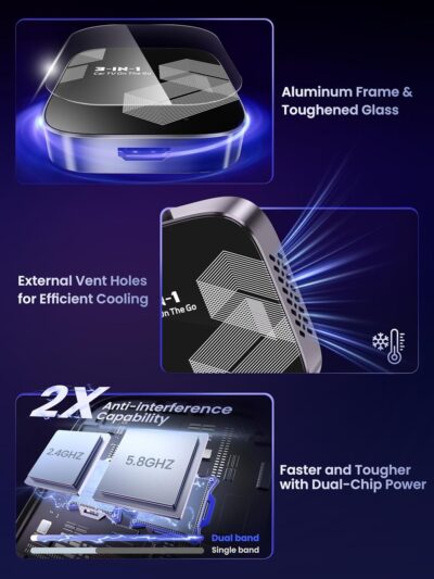 3-in-1 Wireless CarPlay Adapter 2026, Android Auto & Car Play Converter with HDMI Input for Fire TV Stick, Screen Mirroring & Streaming for Netflix/YouTube, Metal&Glass Case, Fit for 2016+ Cars -Black - Image 3