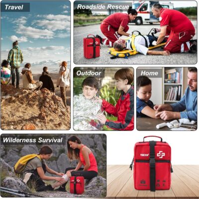 400 Piece Large First Aid Kit Premium Emergency Kits for Home, Office, Car, Outdoor, Hiking, Travel, Camping, Survival Medical First Aid Bag, Red - Image 5