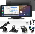 Portable Carplay Screen for Car, 10" Wireless Carplay & Android Auto, OTA Updates, Car Play Touchscreen with 1080P Backup Camera,GPS Navigation,Voice Control,5.0 Bluetooth (10inch)