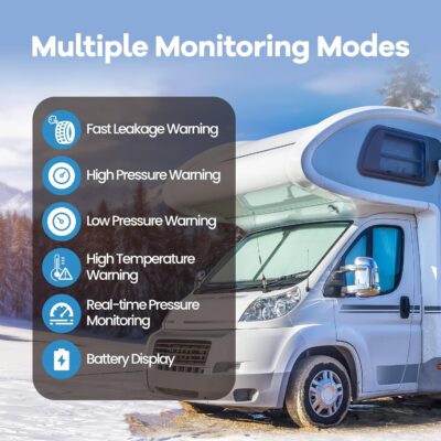 RV Tire Pressure Monitoring System, 6-Wheel Real Time Wireless TPMS Sensors Set of 6 for Cars, SUVs & Light Trucks (0-9.9 BAR, 0-144 PSI, Solar/USB Charging)±3 PSI (6 Sensors) - Image 5