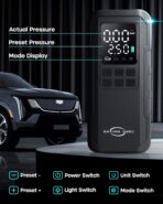 Tire Inflator Portable Air Compressor - 150PSI Cordless Portable Air Pump for Car Tires with Pressure Gauge & LED Lights - 3X Faster Tire Pump for Car, Motorcycle, Balls and Bicycle, Black - Image 6