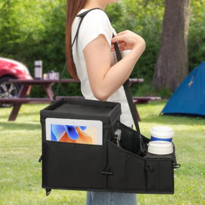 Backseat Organizer for Kids and Passenger Seat Organizer for Adults - Car Seat Cooler and Warmer with Cup Holders and Convertible Tray Lid(Black) - Image 9