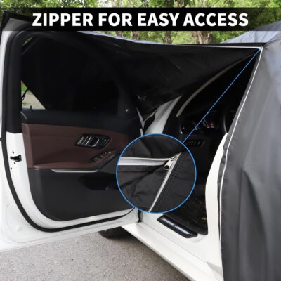 X AUTOHAUX Waterproof Sedan Car Cover for Sedan Length Up to 177 Inch Sedan All Weather Protection Anti-UV Windproof with Left Side Zipper and Mirror Pockets - Image 7