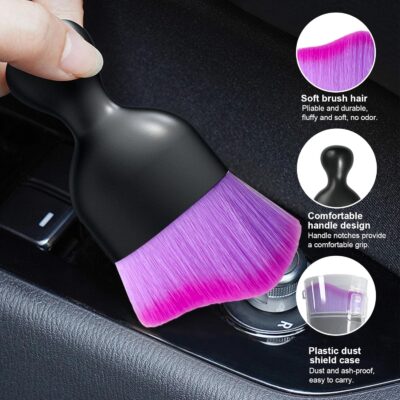 Ziciner Car Detailing Brush, Curved Soft Bristles Auto Removal Dust Collectors, Universal Vehicle Dashboard, Air Conditioner Vents etc Interior Cleaning Tool Accessories (Double Purple) - Image 3