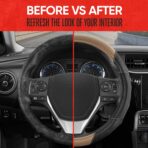 Motor Trend GripDrive Carbon Fiber Steering Wheel Cover, Non-Slip Sporty Racing Faux Leather Ergonomic Comfortable Handle, Steering Wheel Cover for Cars Trucks Vans SUV - Fits Standard 15 Inch - Beige - Image 3