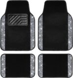 CAR PASS Bling Diamond Car Floor Mats, Shining Rhinestone Carpet Sparkly Glitter Crystal with Anti-Slip PVC Heel Pad Waterproof Universal Fit Automotive SUV,Sedan,Van,Cute Girl Women,4pcs Black Sliver
