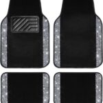 CAR PASS Bling Diamond Car Floor Mats, Shining Rhinestone Carpet Sparkly Glitter Crystal with Anti-Slip PVC Heel Pad Waterproof Universal Fit Automotive SUV,Sedan,Van,Cute Girl Women,4pcs Black Sliver